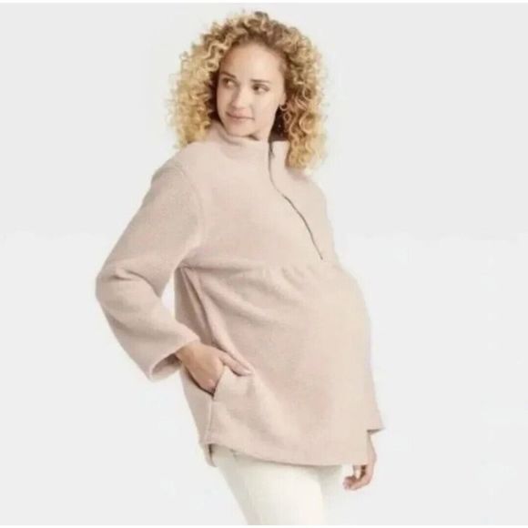 Ingrid & Isabel Maternity Pink Collared Sherpa‎ Pullover Size XS - Picture 1 of 6
